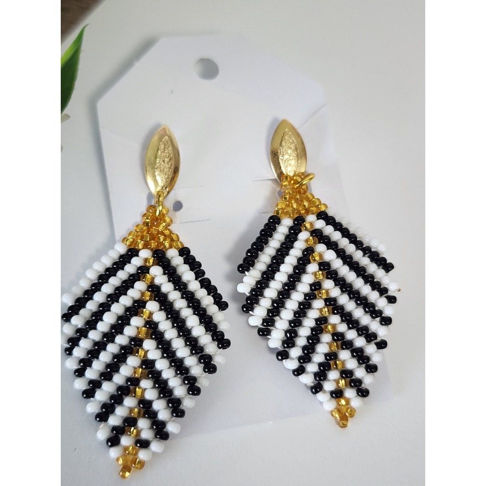Beaded Black/Gold Color Women's Earrings. Elegant Earrings